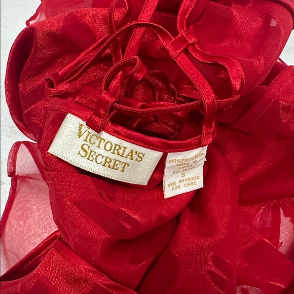 Victorias Secret Teddy Lingerie Gold Label Vintage Floral Semi Sheer Red Small - Picture 9 of 9